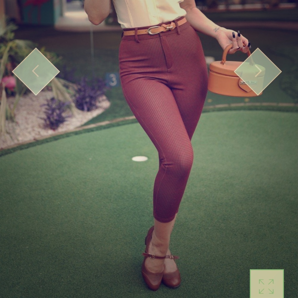 Louisa Retro Crop Pants - Orange/Brown Houndstooth